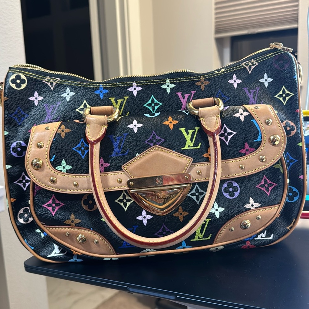 Louis Vuitton Black Multicolor Monogram Satchel with Tan Trim